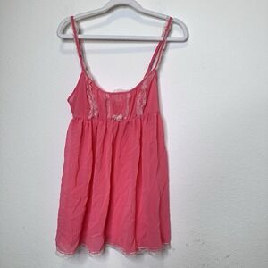 Victoria's Secret Hot Pink Cream Lace Y2K Sheer‎ Babydoll Lingerie Size M